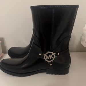 Michael Kors Glossy Black Boots with Silver Logo